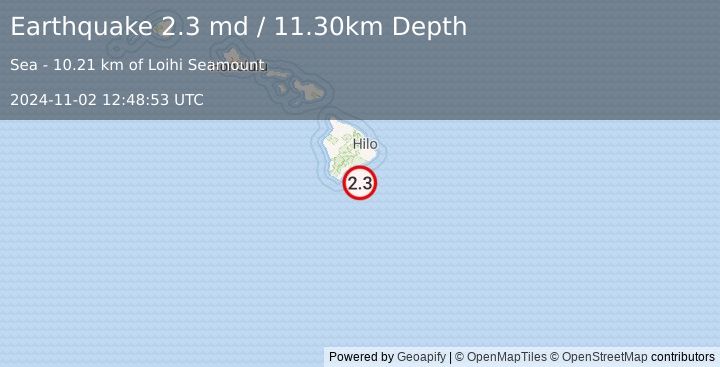 Earthquake HAWAII REGION, HAWAII (2.3 md) (2024-11-02 12:48:53 UTC)