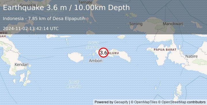 Earthquake SERAM, INDONESIA (3.6 m) (2024-11-02 13:42:14 UTC)