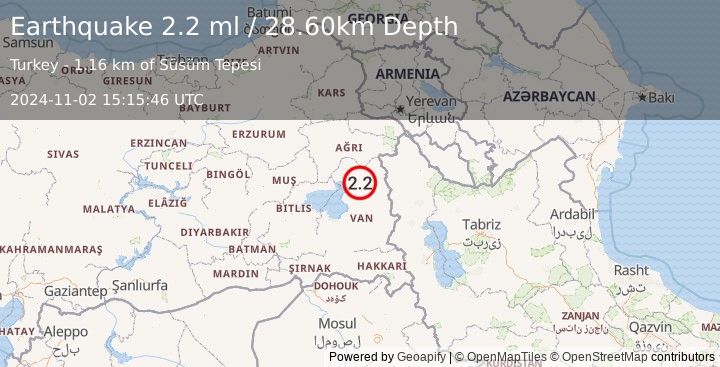 Earthquake EASTERN TURKEY (2.2 ml) (2024-11-02 15:15:46 UTC)