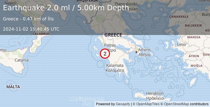 Earthquake SOUTHERN GREECE (2.0 ml) (2024-11-02 15:40:45 UTC)