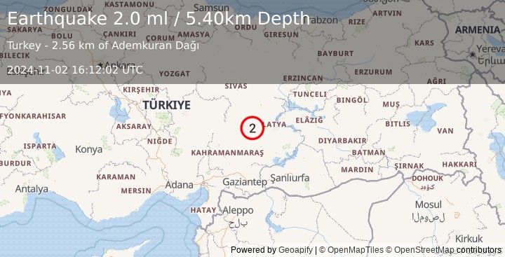 Earthquake CENTRAL TURKEY (2.0 ml) (2024-11-02 16:12:02 UTC)