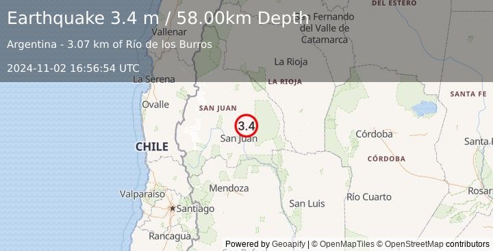 Earthquake SAN JUAN, ARGENTINA (3.4 m) (2024-11-02 16:56:54 UTC)