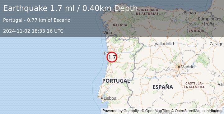 Earthquake PORTUGAL (1.7 ml) (2024-11-02 18:33:16 UTC)