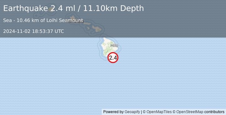 Earthquake HAWAII REGION, HAWAII (2.4 ml) (2024-11-02 18:53:37 UTC)