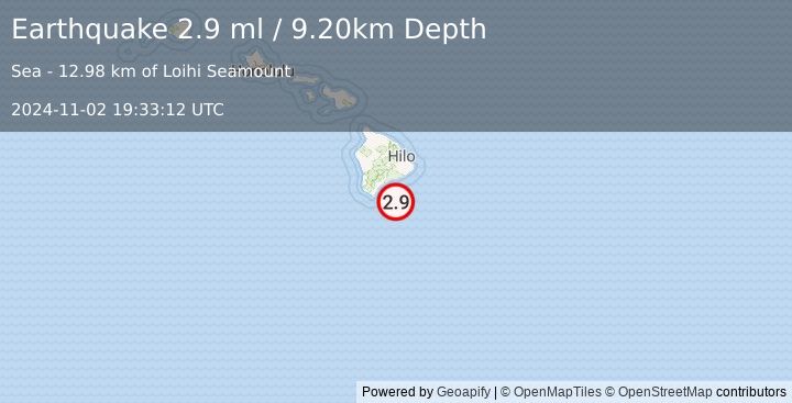 Earthquake HAWAII REGION, HAWAII (2.9 ml) (2024-11-02 19:33:12 UTC)