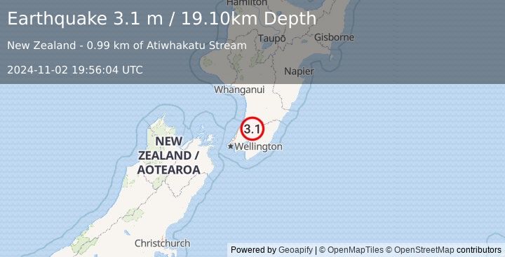 Earthquake NORTH ISLAND OF NEW ZEALAND (3.1 m) (2024-11-02 19:56:04 UTC)