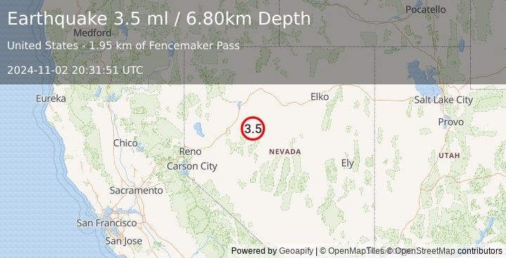 Earthquake NEVADA (3.5 ml) (2024-11-02 20:31:51 UTC)