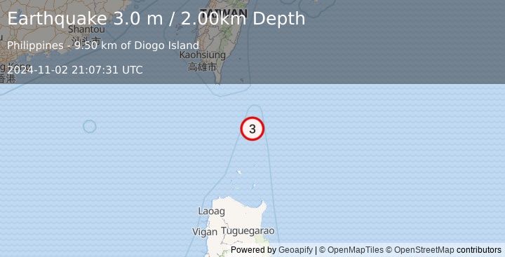 Earthquake BATAN ISL REGION, PHILIPPINES (3.0 m) (2024-11-02 21:07:31 UTC)