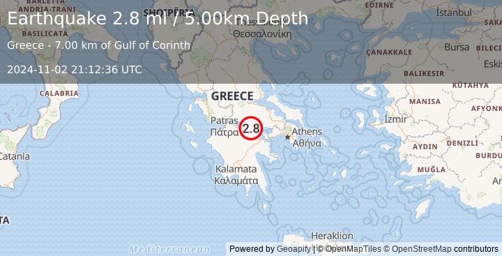 Earthquake GREECE (2.8 ml) (2024-11-02 21:12:36 UTC)