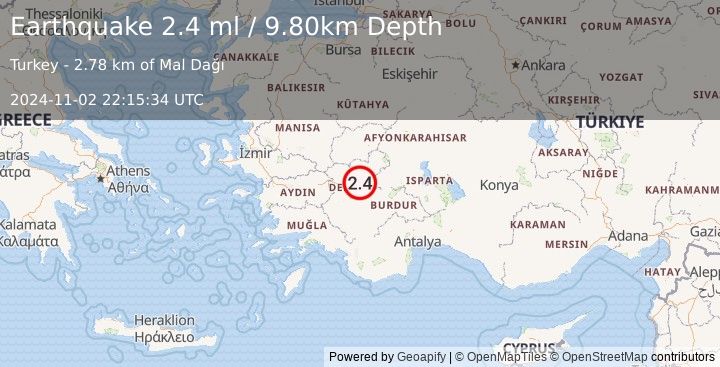 Earthquake WESTERN TURKEY (2.4 ml) (2024-11-02 22:15:34 UTC)