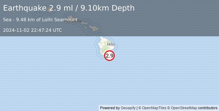 Earthquake HAWAII REGION, HAWAII (2.9 ml) (2024-11-02 22:47:24 UTC)