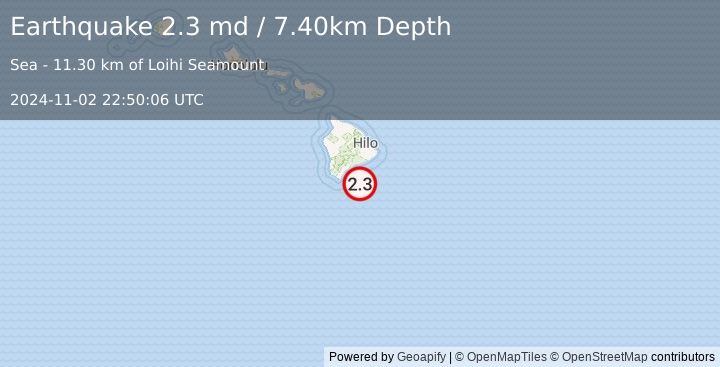 Earthquake HAWAII REGION, HAWAII (2.3 md) (2024-11-02 22:50:06 UTC)