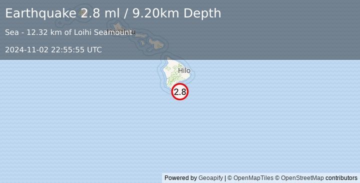 Earthquake HAWAII REGION, HAWAII (2.8 ml) (2024-11-02 22:55:55 UTC)