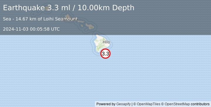 Earthquake HAWAII REGION, HAWAII (3.3 ml) (2024-11-03 00:05:58 UTC)