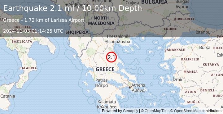 Earthquake GREECE (2.1 ml) (2024-11-03 01:14:25 UTC)