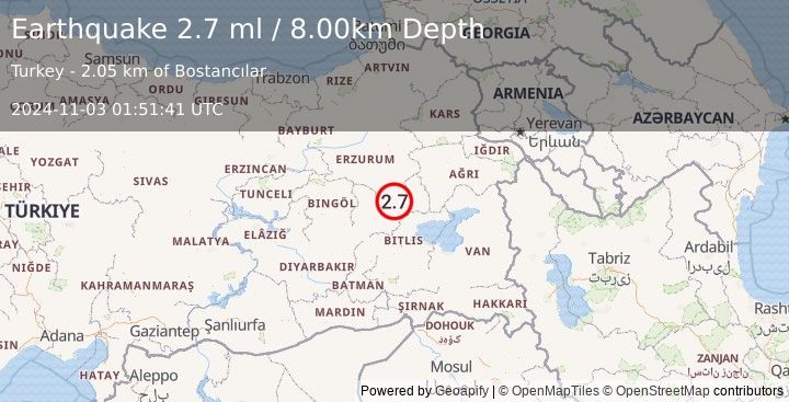 Earthquake EASTERN TURKEY (2.7 ml) (2024-11-03 01:51:41 UTC)