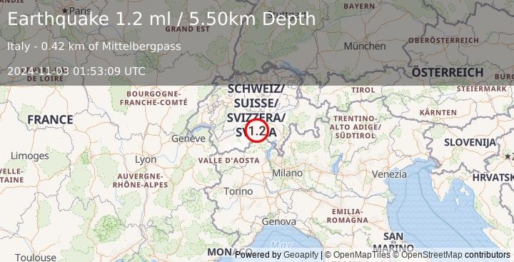 Earthquake NORTHERN ITALY (1.2 ml) (2024-11-03 01:53:09 UTC)