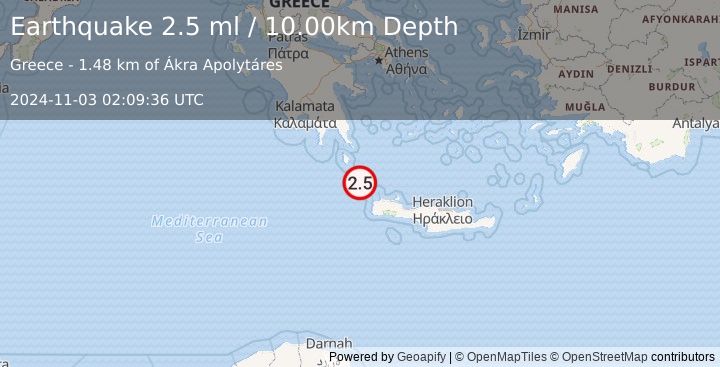 Earthquake CRETE, GREECE (2.5 ml) (2024-11-03 02:09:36 UTC)