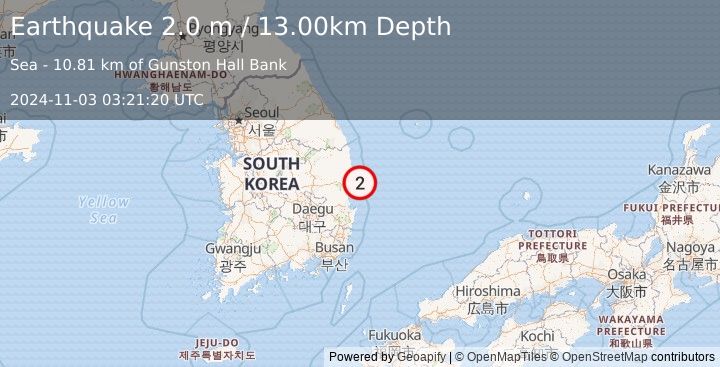 Earthquake SOUTH KOREA (2.0 m) (2024-11-03 03:21:20 UTC)