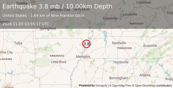 Earthquake SOUTHEASTERN MISSOURI (3.8 mb) (2024-11-03 03:55:17 UTC)