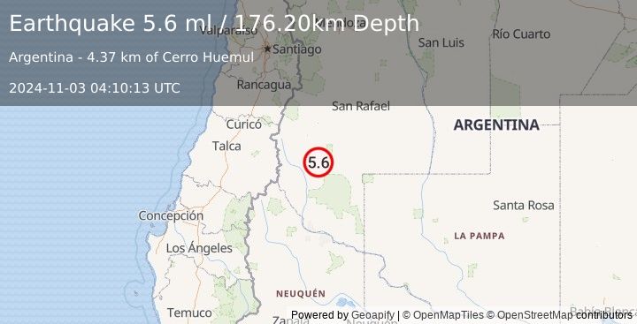 Earthquake MENDOZA, ARGENTINA (5.6 ml) (2024-11-03 04:10:13 UTC)