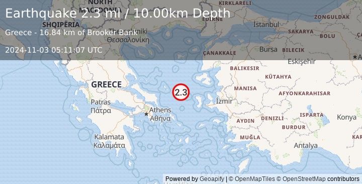 Earthquake AEGEAN SEA (2.3 ml) (2024-11-03 05:11:07 UTC)