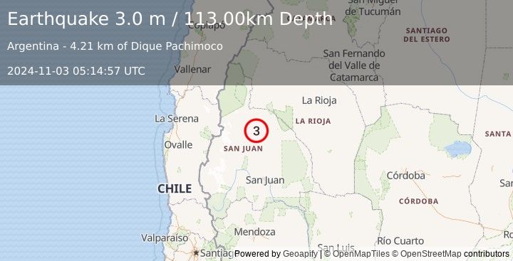 Earthquake SAN JUAN, ARGENTINA (3.0 m) (2024-11-03 05:14:57 UTC)