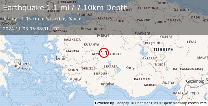 Earthquake WESTERN TURKEY (1.1 ml) (2024-11-03 05:38:01 UTC)