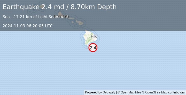 Earthquake HAWAII REGION, HAWAII (2.4 md) (2024-11-03 06:20:05 UTC)