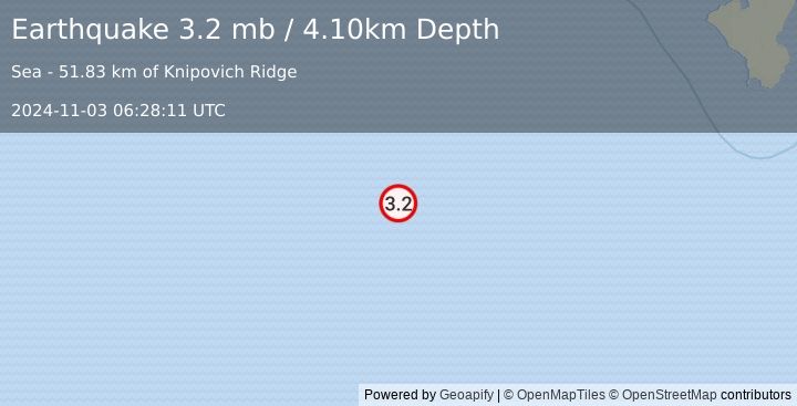 Earthquake SVALBARD REGION (3.2 mb) (2024-11-03 06:28:11 UTC)