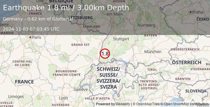 Earthquake FRANCE-GERMANY BORDER REGION (1.8 ml) (2024-11-03 07:03:45 UTC)