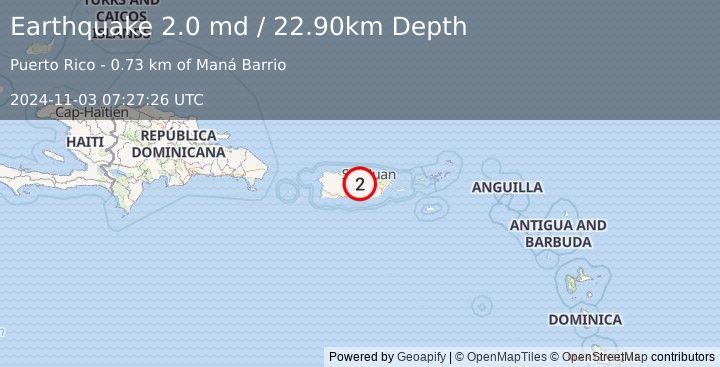 Earthquake PUERTO RICO (2.0 md) (2024-11-03 07:27:26 UTC)