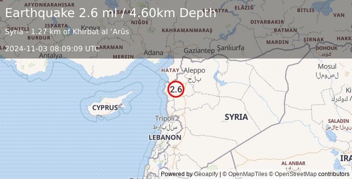 Earthquake SYRIA (2.6 ml) (2024-11-03 08:09:09 UTC)