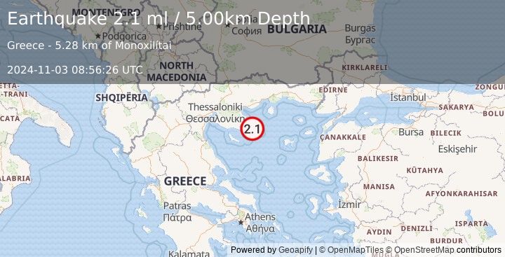 Earthquake AEGEAN SEA (2.1 ml) (2024-11-03 08:56:26 UTC)