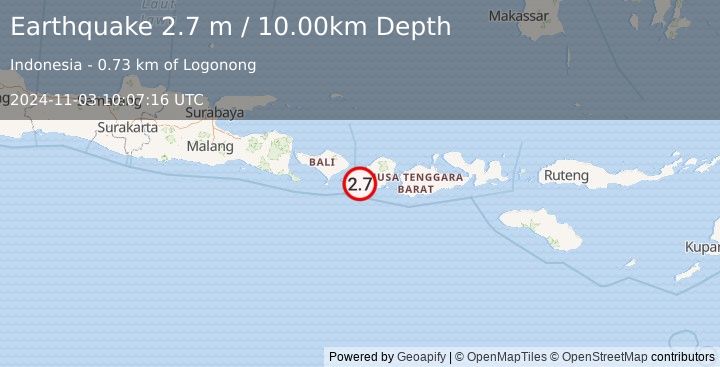 Earthquake BALI REGION, INDONESIA (2.7 m) (2024-11-03 10:07:16 UTC)