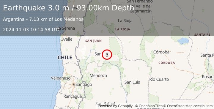 Earthquake SAN JUAN, ARGENTINA (3.0 m) (2024-11-03 10:14:58 UTC)