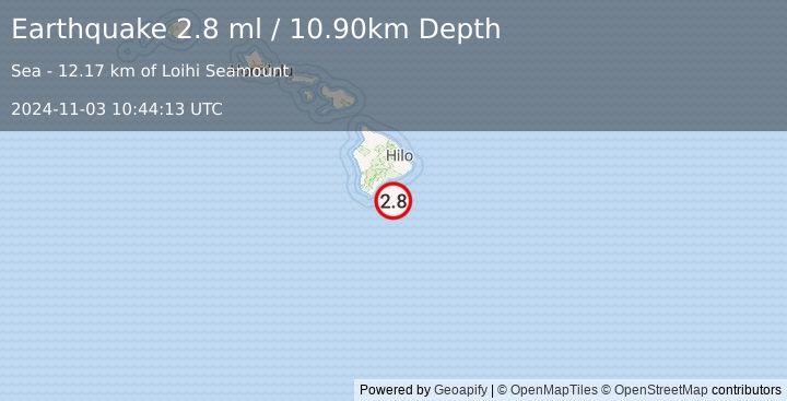 Earthquake HAWAII REGION, HAWAII (2.8 ml) (2024-11-03 10:44:13 UTC)