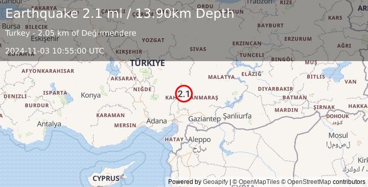 Earthquake CENTRAL TURKEY (2.1 ml) (2024-11-03 10:55:00 UTC)