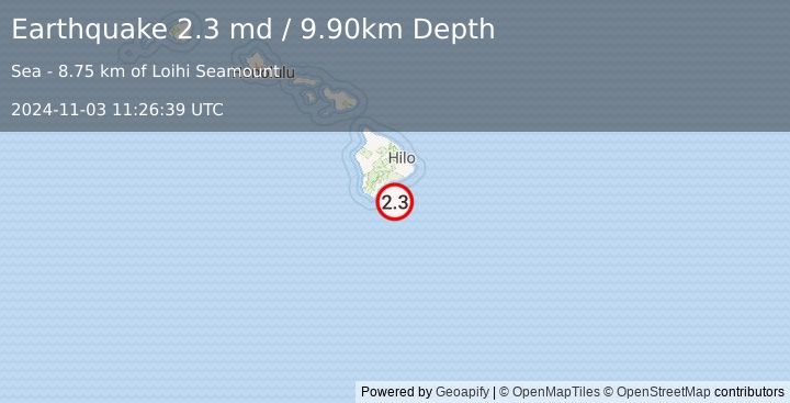 Earthquake HAWAII REGION, HAWAII (2.3 md) (2024-11-03 11:26:39 UTC)