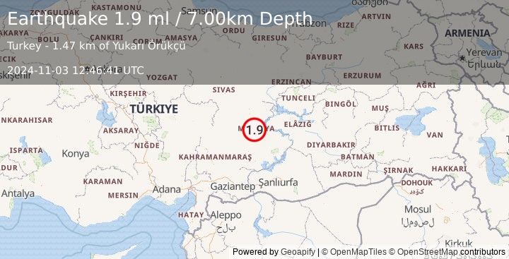 Earthquake EASTERN TURKEY (1.9 ml) (2024-11-03 12:46:41 UTC)