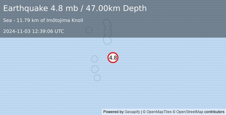 Earthquake VOLCANO ISLANDS, JAPAN REGION (4.8 mb) (2024-11-03 12:39:06 UTC)