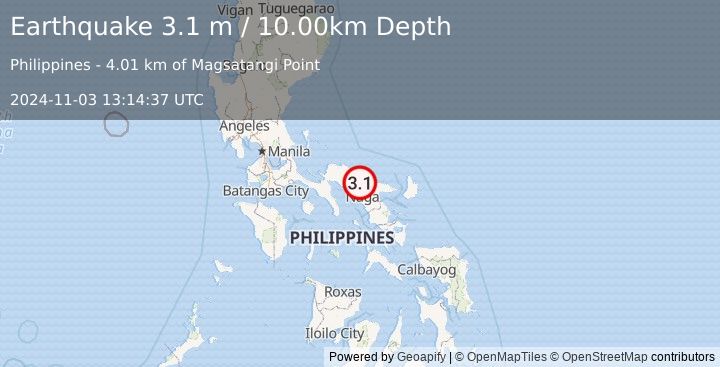 Earthquake LUZON, PHILIPPINES (3.1 m) (2024-11-03 13:14:37 UTC)