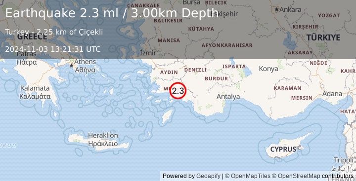 Earthquake WESTERN TURKEY (2.3 ml) (2024-11-03 13:21:31 UTC)