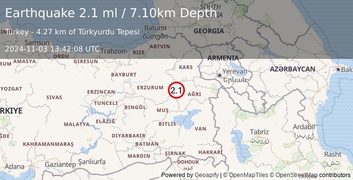 Earthquake EASTERN TURKEY (2.1 ml) (2024-11-03 13:42:08 UTC)