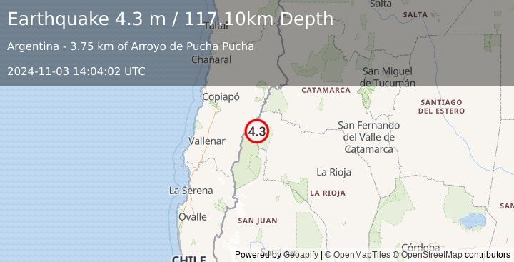 Earthquake LA RIOJA, ARGENTINA (4.3 m) (2024-11-03 14:04:02 UTC)