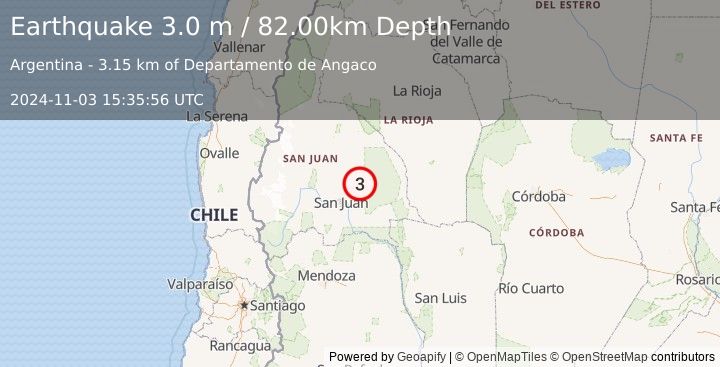 Earthquake SAN JUAN, ARGENTINA (3.0 m) (2024-11-03 15:35:56 UTC)