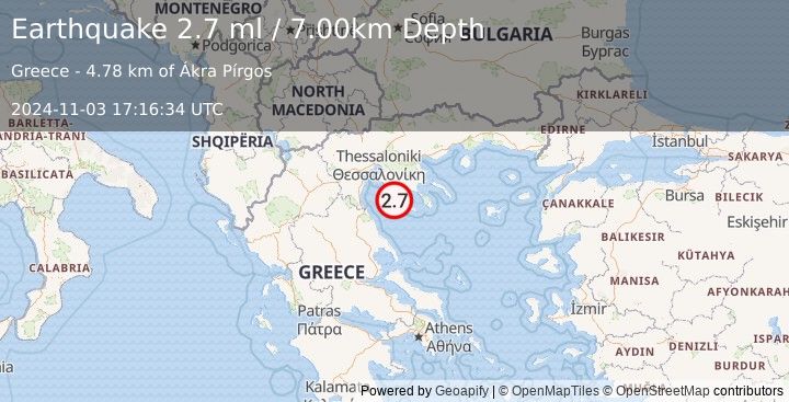 Earthquake GREECE (2.7 ml) (2024-11-03 17:16:34 UTC)