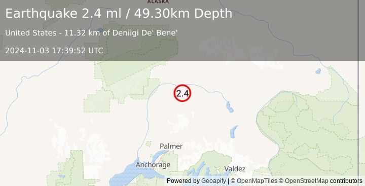 Earthquake CENTRAL ALASKA (2.4 ml) (2024-11-03 17:39:52 UTC)