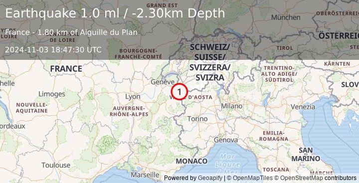 Earthquake FRANCE (1.0 ml) (2024-11-03 18:47:30 UTC)