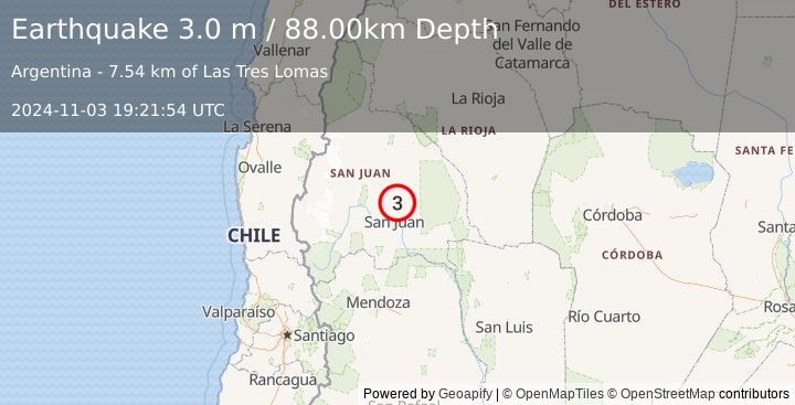 Earthquake SAN JUAN, ARGENTINA (3.0 m) (2024-11-03 19:21:54 UTC)